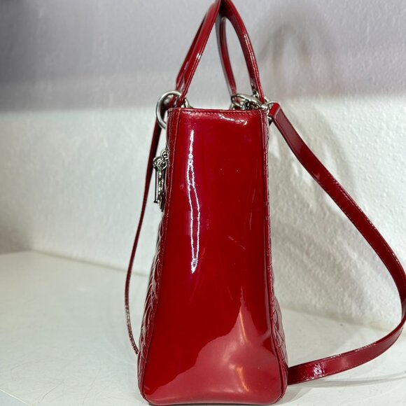 Dior Red Patent Large Patent Leather Lady Dior Shoulder Bag - Picture 3 of 10